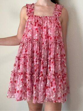 VICI x Endless Rose Pink Floral Tiered Ruffle Mini Dress S